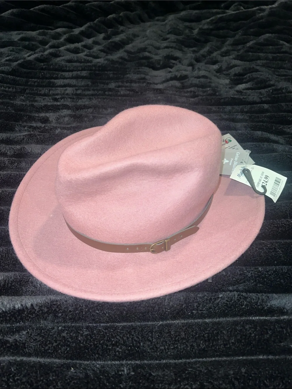 Soft Pink Felt Wide-Brim Fedora with Brown Band